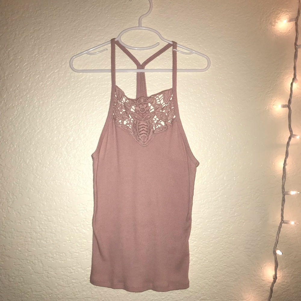 Pink lace detail tank